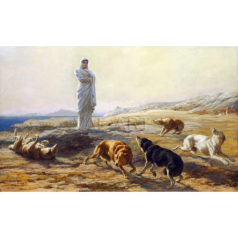 РЕПРОДУКЦИИ НА КАРТИНИ Атина Палада и кучетата на пастира (1876)